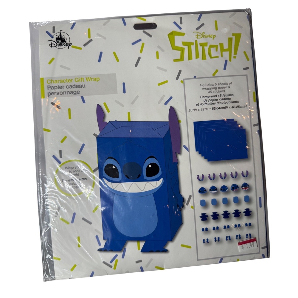 Disney Lilo & Stitch Character Gift Wrap 5 Sheets 45 Stickers DIY Kit New